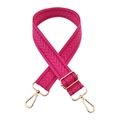 Close-up of rose red woven wide bag strap with golden metal lobster clasps and V-pattern - Rose Red