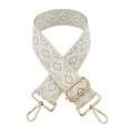 Tracolla ricamata da 5 cm con motivi geometrici a rombi e filo d'argento lucido - Fibbia Oro / Beige Bordo Bianco