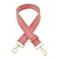 Close-up of pink chevron woven strap with adjustable gold metallic buckles and clips - Lotus root pink