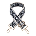 Tracolla regolabile da 5cm con ricamo a rombi blu navy e beige e ganci dorati - Fibbia Oro / Blu scuro