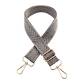 Detail of 3.8cm grey herringbone woven bag strap with polished gold metal hooks - Medium Grey