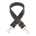 Detail of dark grey chevron pattern bag strap with adjustable gold metal hardware - Dark Gray