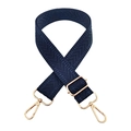 Macro detail of dark blue V-weave bag strap with golden metal lobster clasps and buckle - Dark Blue