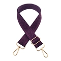 Detail of adjustable wide purse strap with purple chevron weave and gold hardware - Deep purple