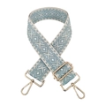 Detail of 5cm jacquard diamond pattern bag strap with light gold metal lobster clasps - Silver Clasp / Light Blue