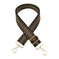 Adjustable woven shoulder strap with geometric zig-zag pattern and gold metal hooks - Gold Buckle / 1 Brown + Gold Silk