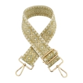 Close-up of geometric jacquard bag strap with gold metallic thread and lobster clips - Silver Clasp / Matcha Green