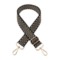 Adjustable wide replacement shoulder strap with black and beige geometric woven pattern - Gold Buckle / 2 Beige + Gold Silk