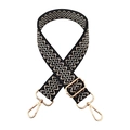 Adjustable geometric jacquard bag strap with gold metal buckles on white background - Gold Buckle / 3 Beige + Silver Silk