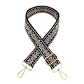 Ethnic bohemian wide strap for bags in black and beige geometric woven design with gold clips - Snowflake Black Beige
