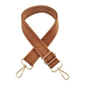 Detail of 3.8cm brown woven guitar strap for handbags with golden metal lobster clasps - Tan