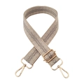 Detail of adjustable geometric diamond pattern wide shoulder strap with gold metal hooks - Gold Buckle / 4 Beige Base Grey