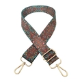 Detail of turquoise and brick red ethnic pattern woven strap with gold metal buckles - Retro Geometric Kaleidoscope (263) / Gold Buckle