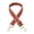 Adjustable geometric woven bag strap with golden metal hooks and ethnic style pattern - Beige Burgundy