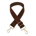 Close-up of 3.8cm wide dark brown herringbone strap with golden metal swivel hooks - Coffee