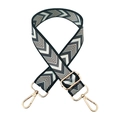 Adjustable wide replacement bag strap with black and white geometric wave pattern and gold hooks - Black Gray White Geometric Wave (267)