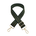 Detail of adjustable geometric weave strap with gold hardware for crossbody bags - Black Base Army Green