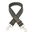 Adjustable wide replacement bag strap with woven geometric pattern and gold-tone hardware - Black with Khaki