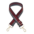 Detail of adjustable wide bag strap with colorful geometric pattern and gold buckles - Gold Buckle / Coffee Brick Red Blue