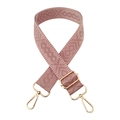 Detail of adjustable 3.8cm pink diamond pattern woven strap with gold metal hooks - Lotus root pink