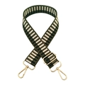 Adjustable green and white striped bag strap with gold metal hooks and hardware detail - Army Green