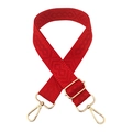 Detail of red adjustable 3.8cm wide shoulder strap with diamond weave and gold buckles - Red