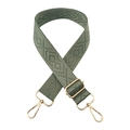 Detail of army green woven 3.8cm wide strap with diamond pattern and gold metal hardware - Grey Green