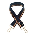 Detailed view of striped crossbody strap with premium gold lobster clasps and buckles - Blue Black Yellow