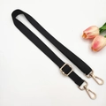 Detail of 2cm wide black cotton strap with adjustable gold lobster buckles for crossbody bags - Gold Buckle / Black