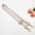 Adjustable beige cotton replacement strap with gold metal hooks for crossbody bags - Gold Buckle / 3-Off-white