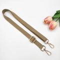 Close-up of adjustable khaki cotton strap with golden metal buckles and lobster clasps - 10-Khaki