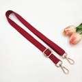Detail view of the wine red adjustable canvas strap with premium gold metal lobster clasps - Gold Buckle / Burgundy