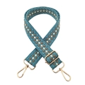 Adjustable wide woven shoulder strap with blue jacquard pattern and gold metal hooks - Gold Buckle / Style A Lake Blue