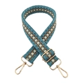 Close-up of woven bag strap with blue wavy pattern and gold metal lobster clasps - Gold Buckle / Style B Lake Blue