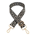 Adjustable wide replacement shoulder strap with black and white geometric diamond pattern - Gold Buckle / 2-Black Rice + Silver Silk