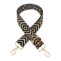 Detail of colorful geometric woven bag strap with golden metal lobster clasps and buckles - Gold Buckle / 3-Black Rice + Gold Silk