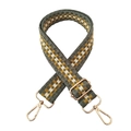 Detail of adjustable geometric woven shoulder strap with gold metal lobster clasps - Style B Grey