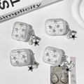 Funda AirPods brillante con estrellas de plata, remaches y colgante de estrella y perla - Epoxi De Purpurina Fantasma Transparente (Con Colgante De Perla Y Estrella De Diamantes) / Compatible con AirPods 1/2 Gen