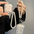 Glitzer-AirPods-Hülle mit Schleifendekor und eleganter Perlenkette als Zubehör - Blau Schleife (Transparent Glitzer) / AirPods 1/2. Generation