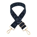 Dettaglio tracolla regolabile con trama geometrica e moschettoni dorati - Nero con Blu