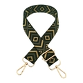 Dettaglio tracolla jacquard boho con ganci in metallo dorato e fibbia regolabile per borse - Base Nera Verde Militare