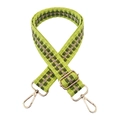 Close-up of green checkerboard woven bag strap with gold metal swiveling hooks - Style B Light Green