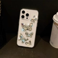 IPhone case with five sparkling rhinestone 3D butterflies on transparent back cover - Full Rhinestone Gem Butterfly / iPhone 17 Pro Max