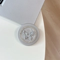 Macro shot of silver magnetic MagSafe phone grip with sparkling rhinestone butterfly design - Rhinestone Pearl Gemstone Butterfly / Silver