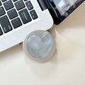 Close-up of heart-shaped phone grip with grey marble texture and metallic base - Matte Shimmer Gray