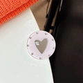 Detail of purple round phone grip featuring a heart-shaped mirror with diamond accents - Transparent Paste Stand - Dopamine Small Heart Mirror / Pink