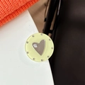 Detail of mint green heart mirror phone grip with sparkles and 'mine.' text - Transparent Paste Stand - Dopamine Small Heart Mirror / Yellow