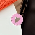 Detail of pink resin phone grip with heart mirror and crystal rhinestone accents - Transparent Paste Stand - Dopamine Small Heart Mirror / Rose Red