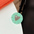 Close-up of mint green acrylic phone socket with heart mirror and mine lettering - Transparent Paste Stand - Dopamine Small Heart Mirror / Dark Green