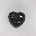 Detail of heart-shaped metal phone ring holder in gunmetal grey with sparkling rhinestones - Heart Ring / Black